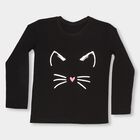 Girls Jet Black Round Neck Casual Full Sleeve Top, Black, small image number null