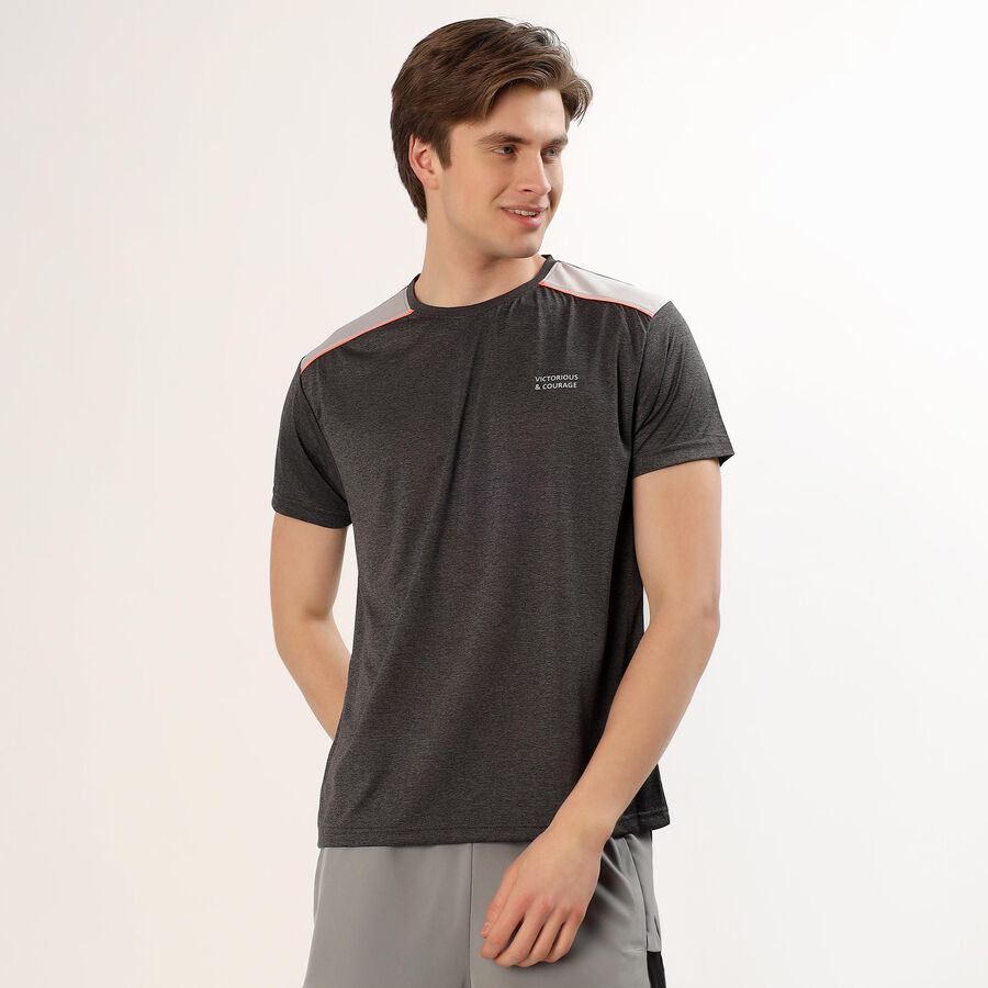 Men's Dark Grey Crew Neck Athleisure T-Shirt, Dark Grey, large