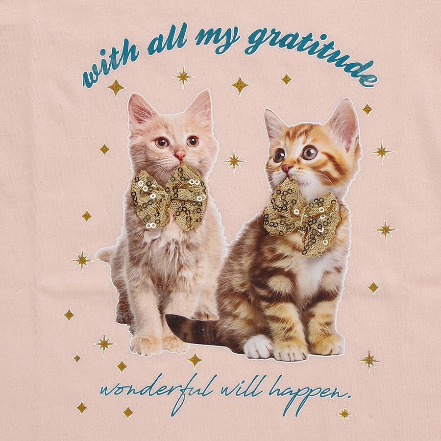 Girls' Pink Cotton Round Neck Casual T-Shirt, Light Pink, large