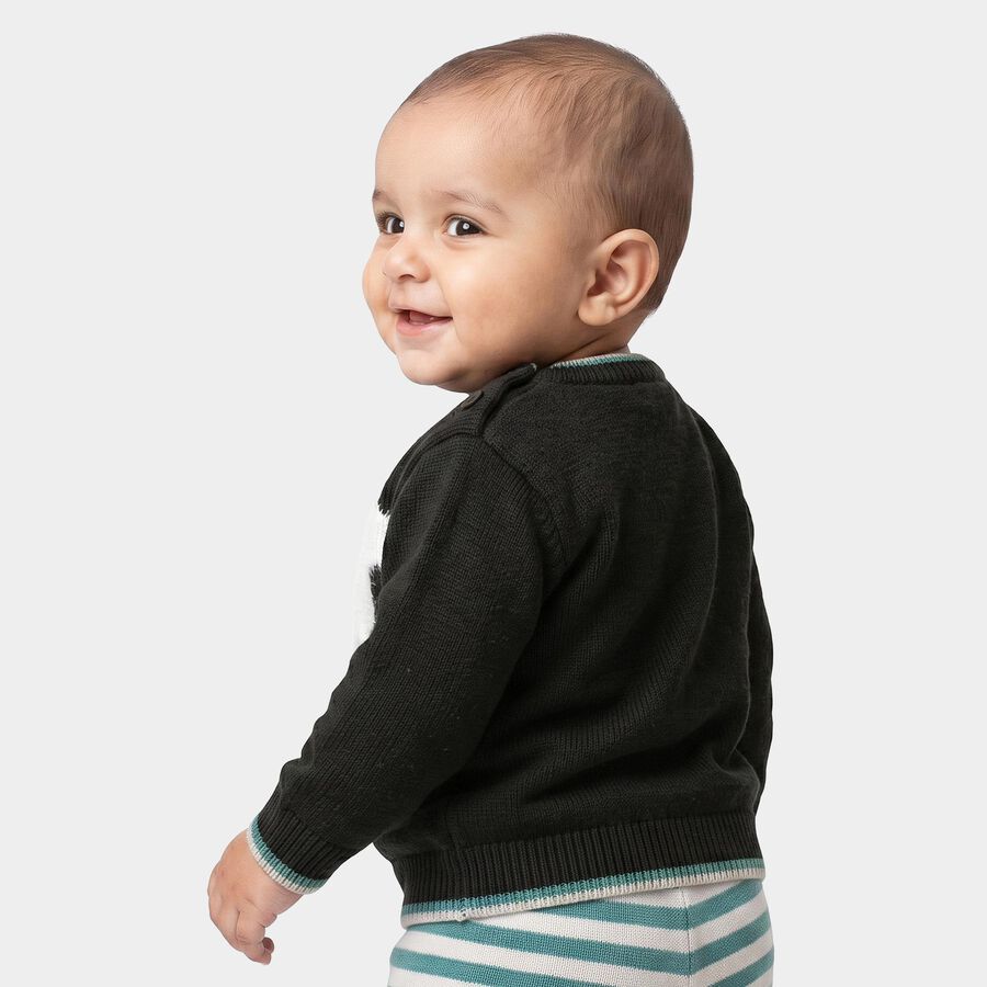 Infants' Black Crew Neck Long Sleeve Pullover, काला, large
