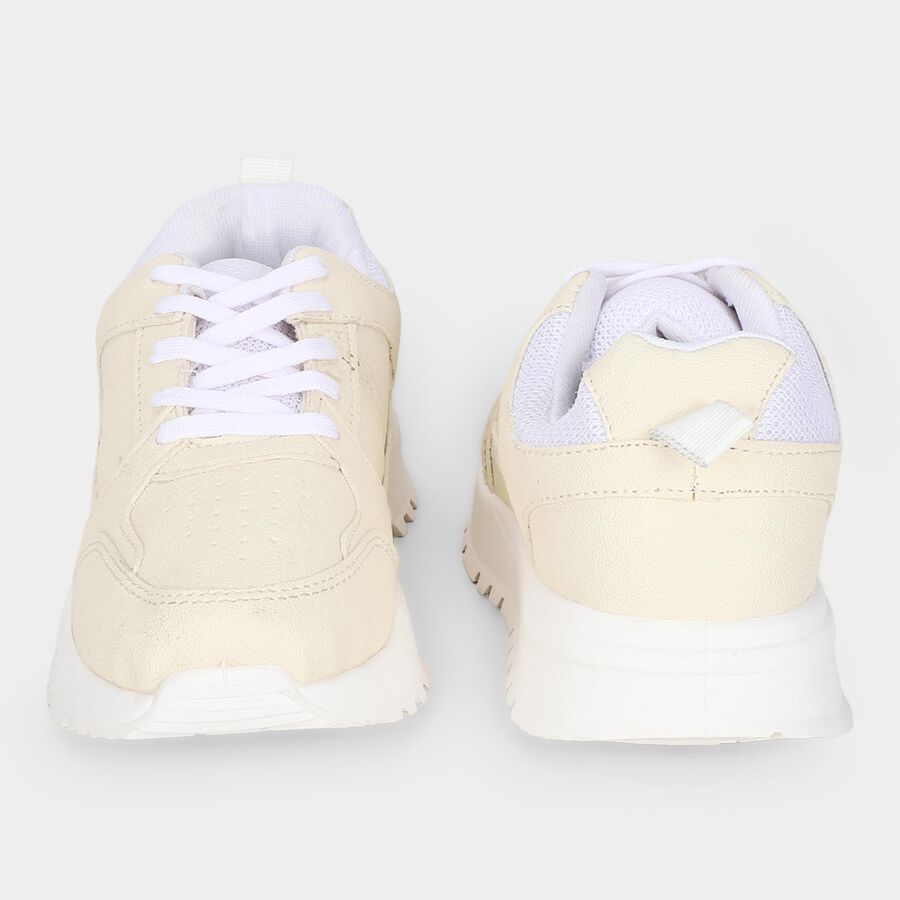 Women's Beige Lace-Up Sneakers, Beige, large