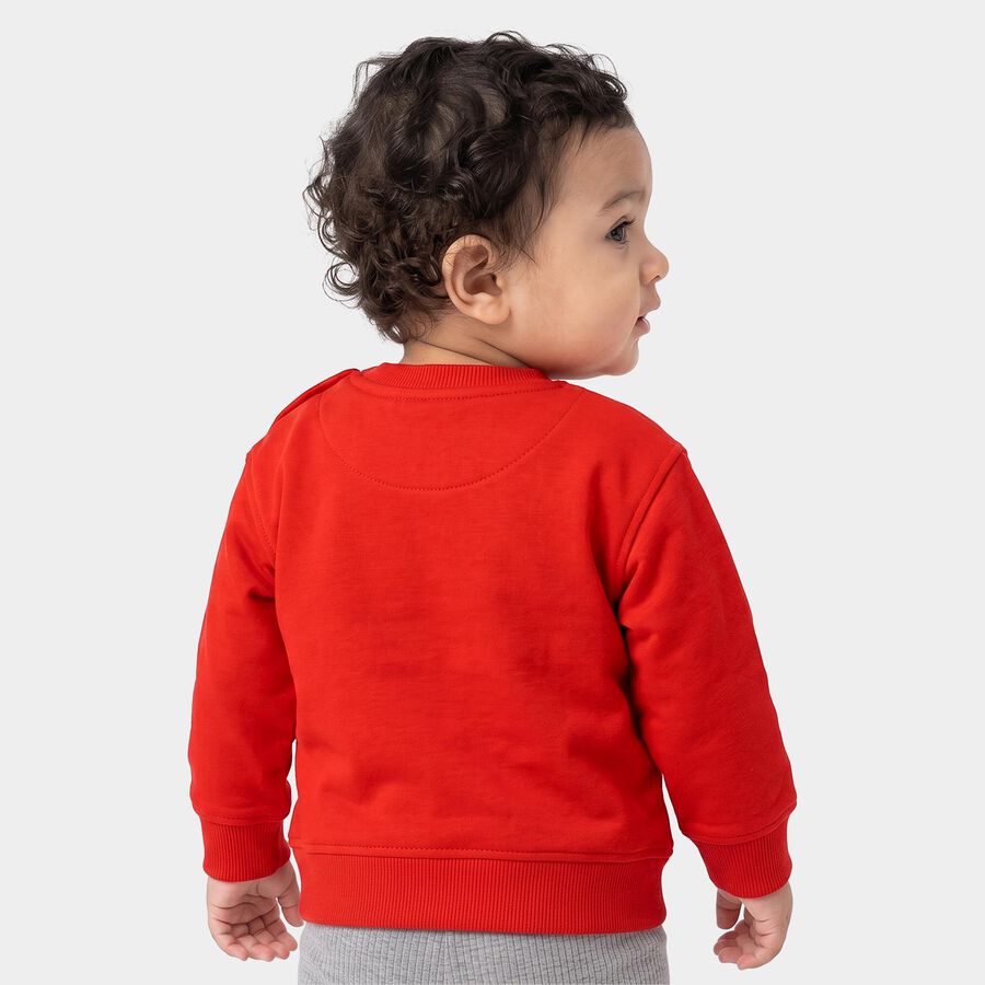 Infants' Red Cotton Crew Neck Pullover Sweatshirt, लाल, large
