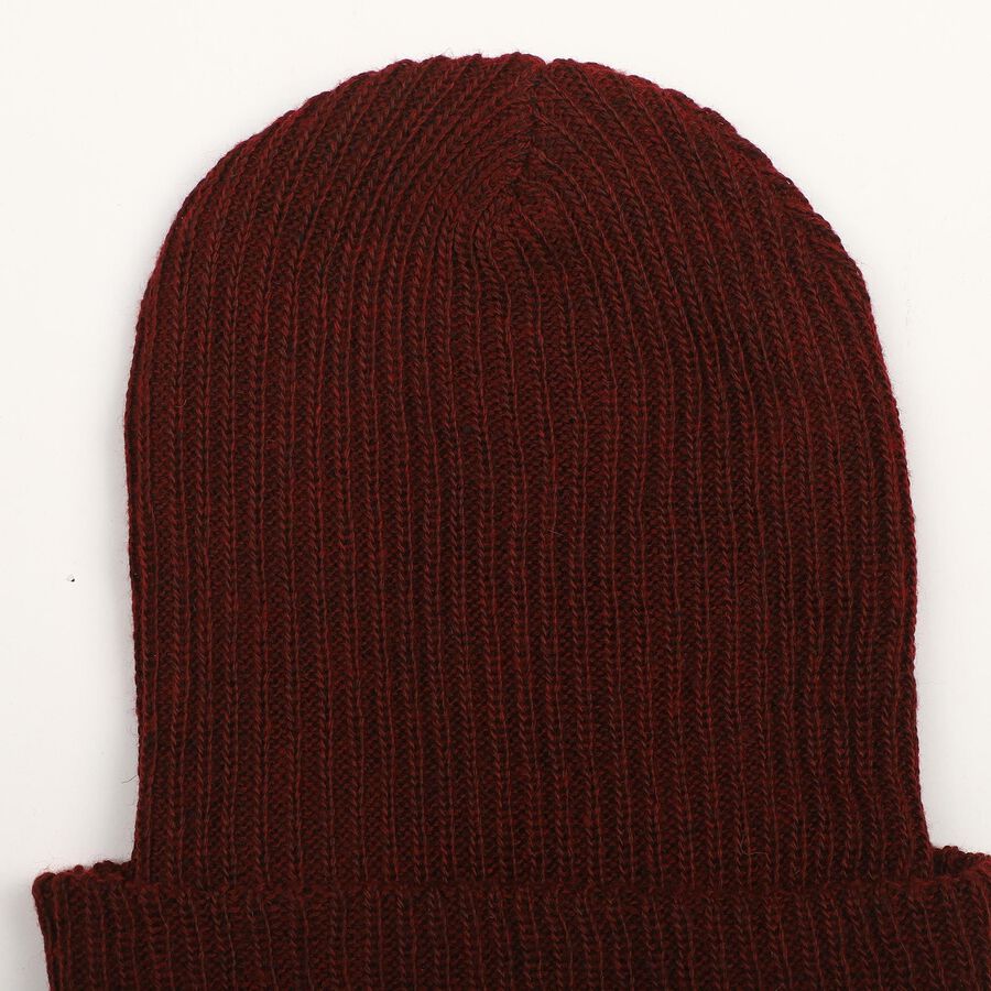 Women's Maroon Ribbed Beanie Cap, वाइन, large