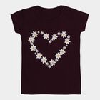 Girls Wine Cotton Blend Round Neck Casual T-Shirt, Wine, small