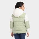 Girls' Mint Green Hooded Puffer Jacket, Light Green, small