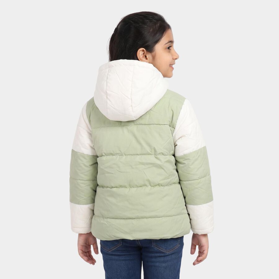 Girls' Mint Green Hooded Puffer Jacket, Light Green, large