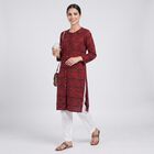 Women's Maroon Cotton Round Neck Printed Straight Kurta, Maroon, small