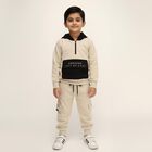 Boys' Beige Hooded Half-Zip Baba Suit, Beige, small image number null