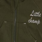 Infants' Olive Hoodie Cuff Sleeve Printed Baba Suit, ओलिव, small image number null