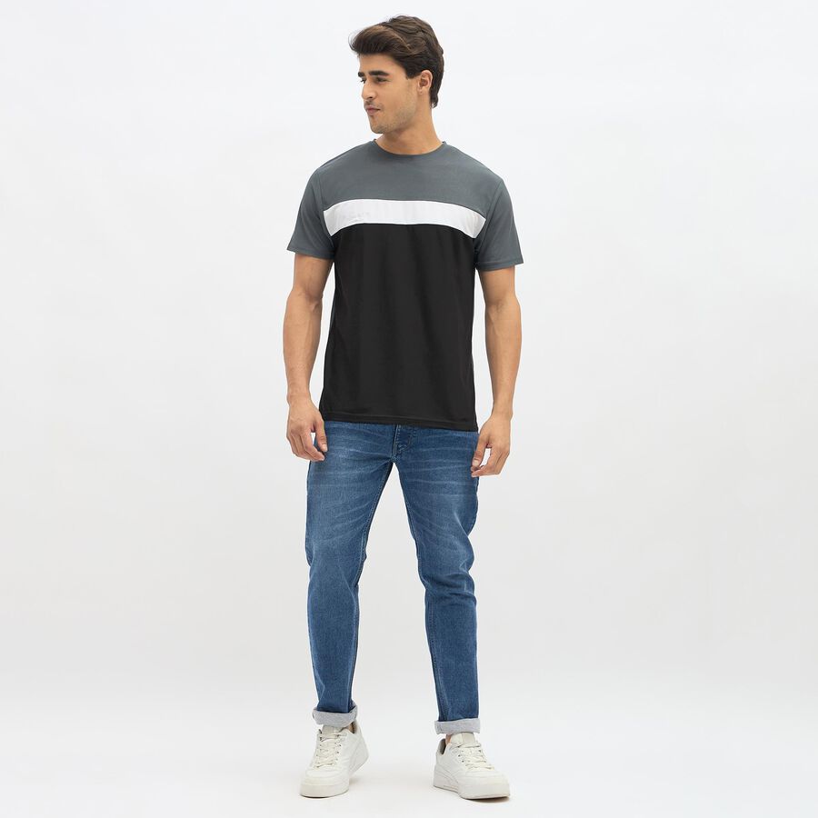 Men's Dark Grey and Black Round Neck Athleisure T-Shirt, Dark Grey, large image number null