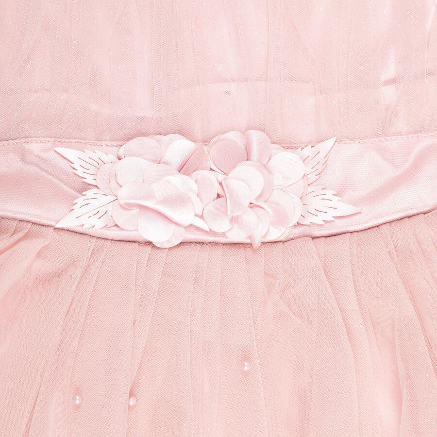 Girls' Soft Pink Floral Embellished Party Wear Frock, गुलाबी, large image number null