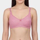 Women's Pink Cotton V-Neck Wireless Bra, Pink, small