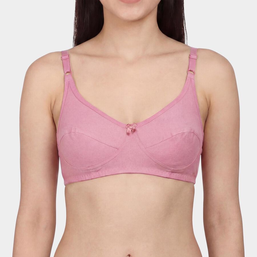 Women's Pink Cotton V-Neck Wireless Bra, Pink, large