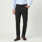 Men's Charcoal Slim Fit Flat-Front Trousers, चारकोल, small