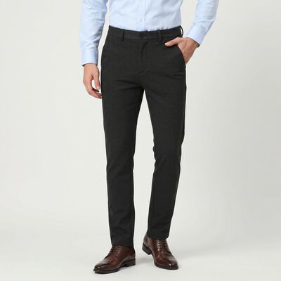 Men's Charcoal Slim Fit Flat-Front Trousers