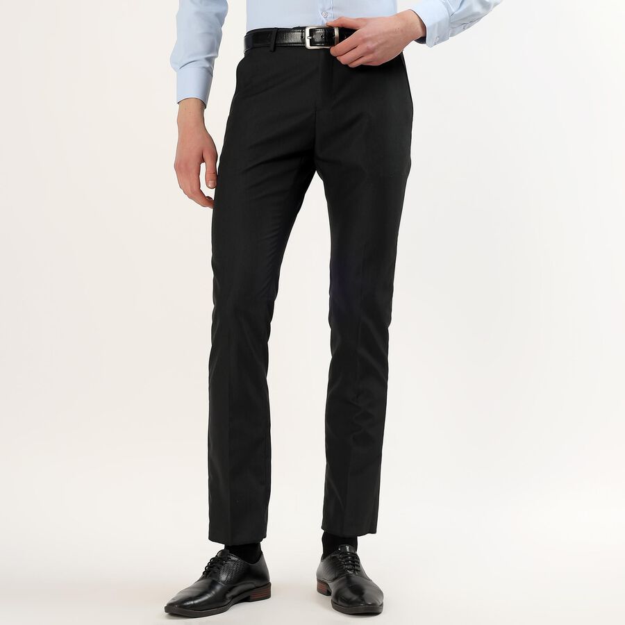 Men's Slim Fit Formal Trousers, Black, large image number null