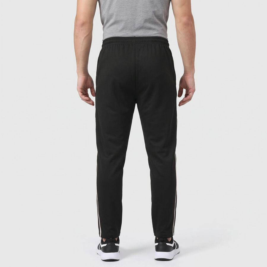 Men's Black Regular Fit Side-Striped Track Pants, Black, large