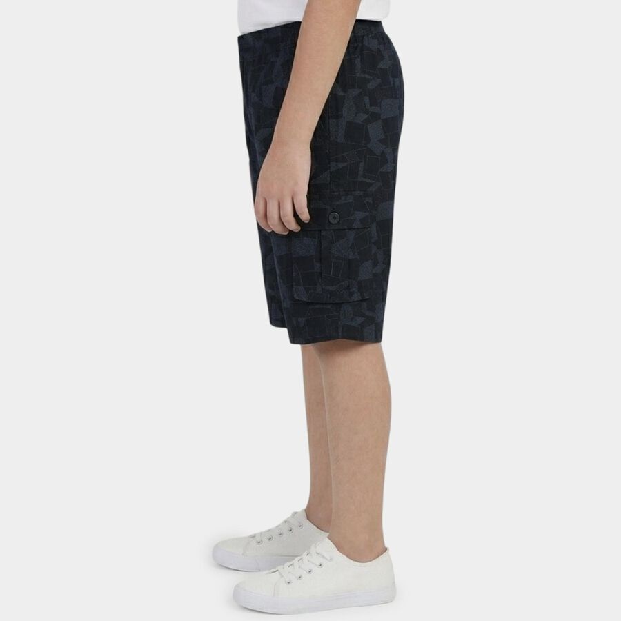 Boys' Navy Cotton Relaxed Fit Jamaican Shorts, नेवी ब्लू, large