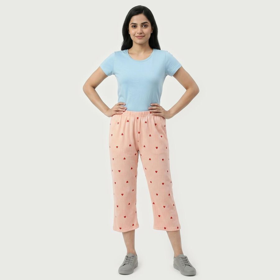 Women's Orange Straight Fit Printed Capri, Orange, large