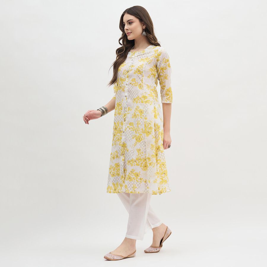 Women's Yellow Floral Printed Ethnic Set, Mustard, large