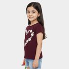 Girls Wine Cotton Blend Round Neck Casual T-Shirt, Wine, small