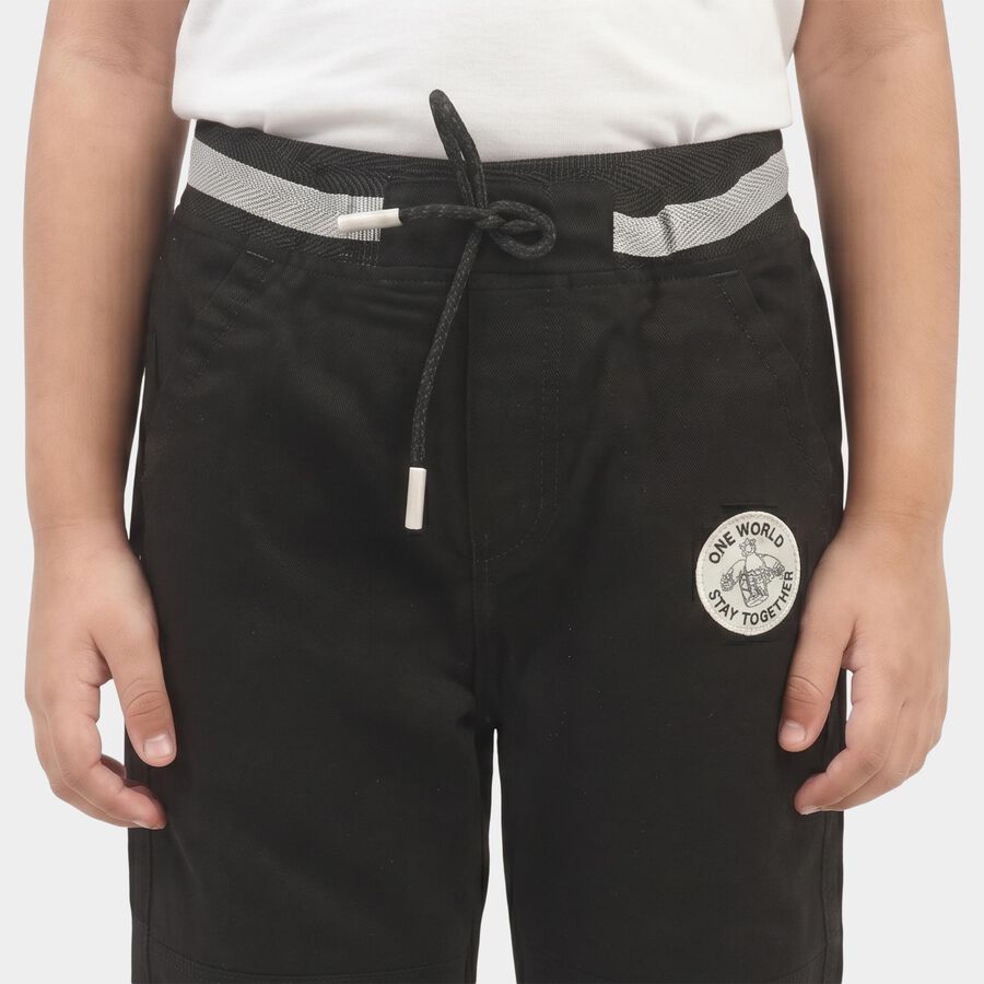 Boys' Black Regular Fit Drawstring Jogger Trousers, Black, large