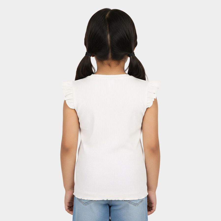 Girls White Round Neck Casual T-Shirt, White, large