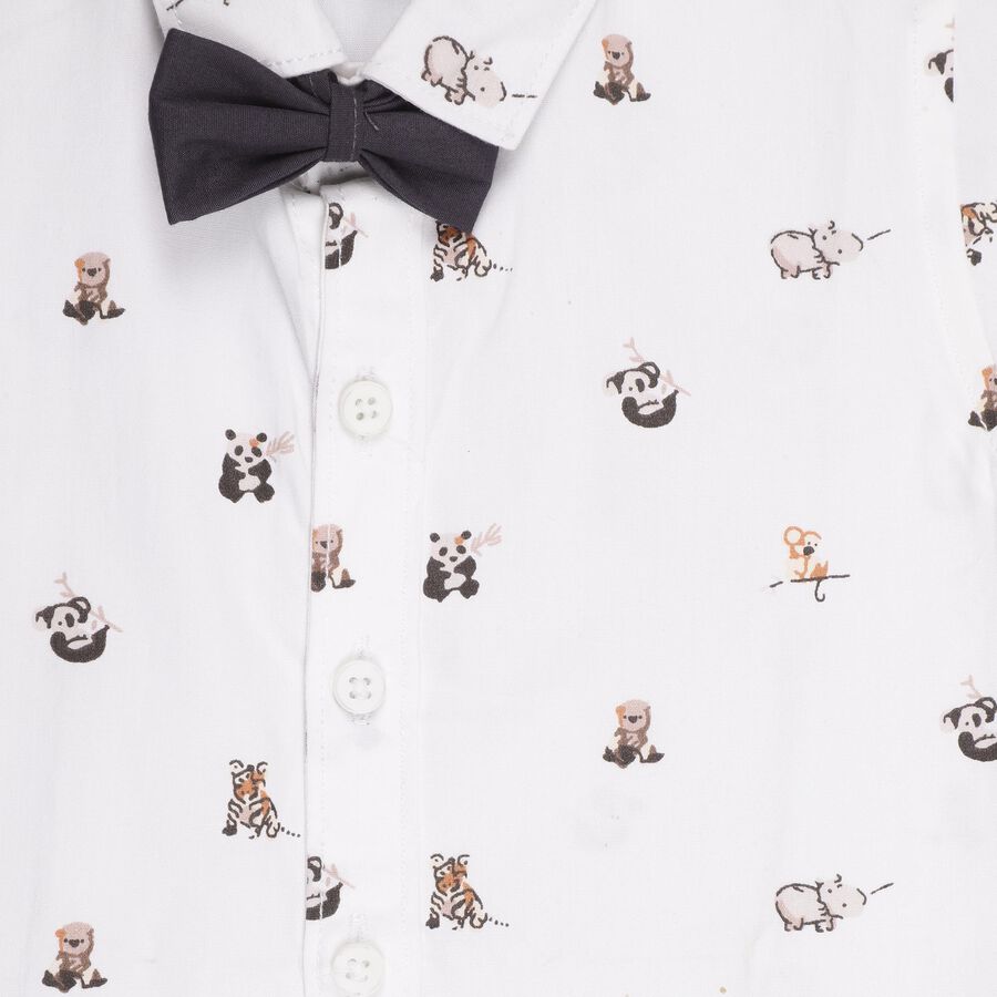 Infants' White Cotton Mandarin Collar Casual Shirt, White, large image number null