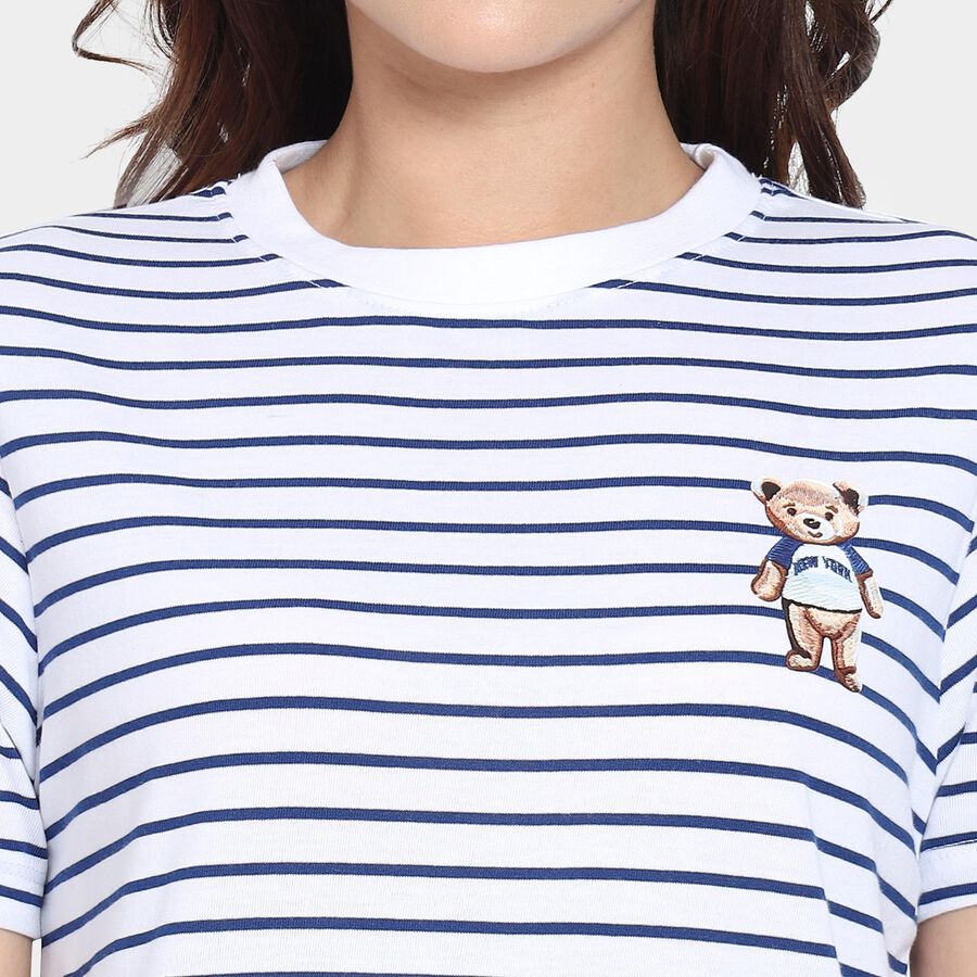 Ladies'  Stripes Round Neck T-Shirt, White, large image number null