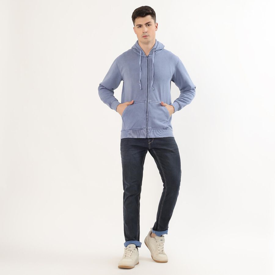 Men's Muted Light Blue Hooded Neck Casual Sweatshirt, हल्का नीला, large image number null