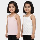 Girls' Pink and White Cotton Square Neck Sleeveless Vest, हल्का गुलाबी, small