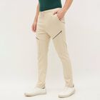 Men's Light Beige Slim Fit Tapered Casual Trousers, Beige, small