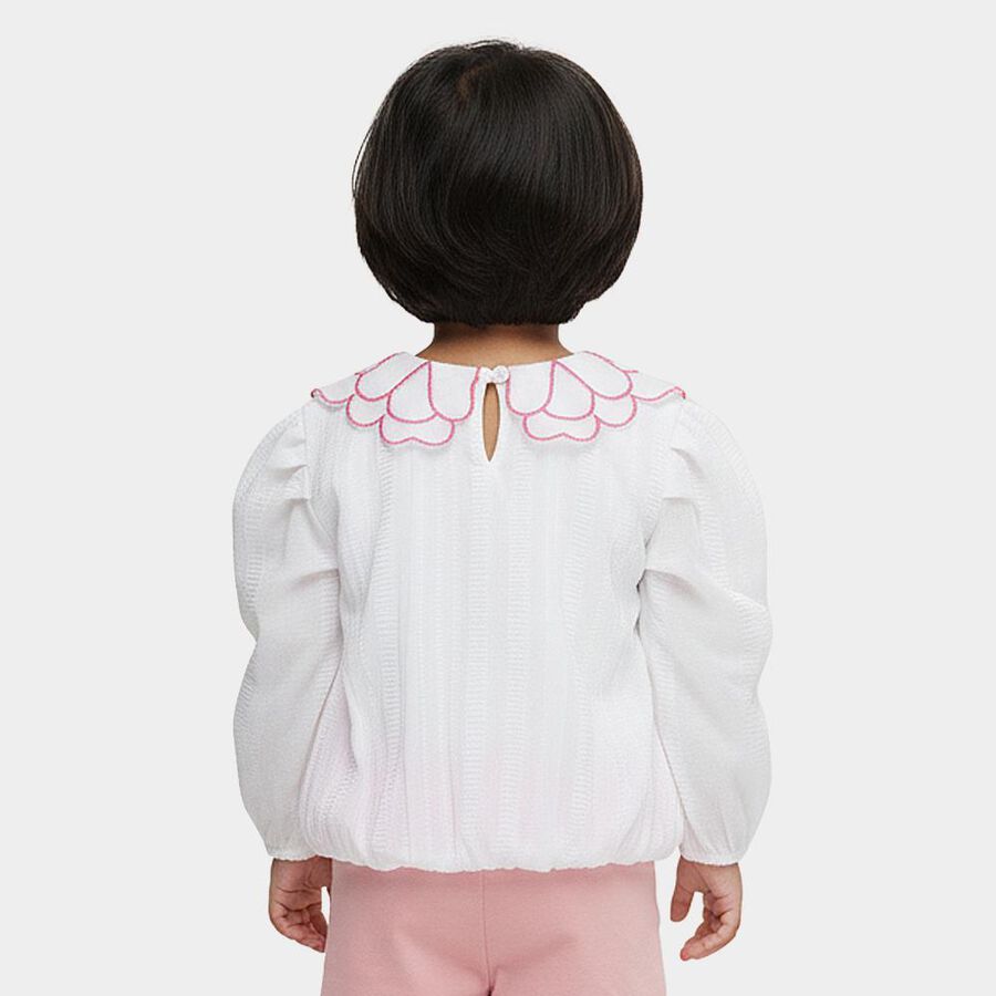 Girls White Round Neck Romantic T-Shirt, सफ़ेद, large