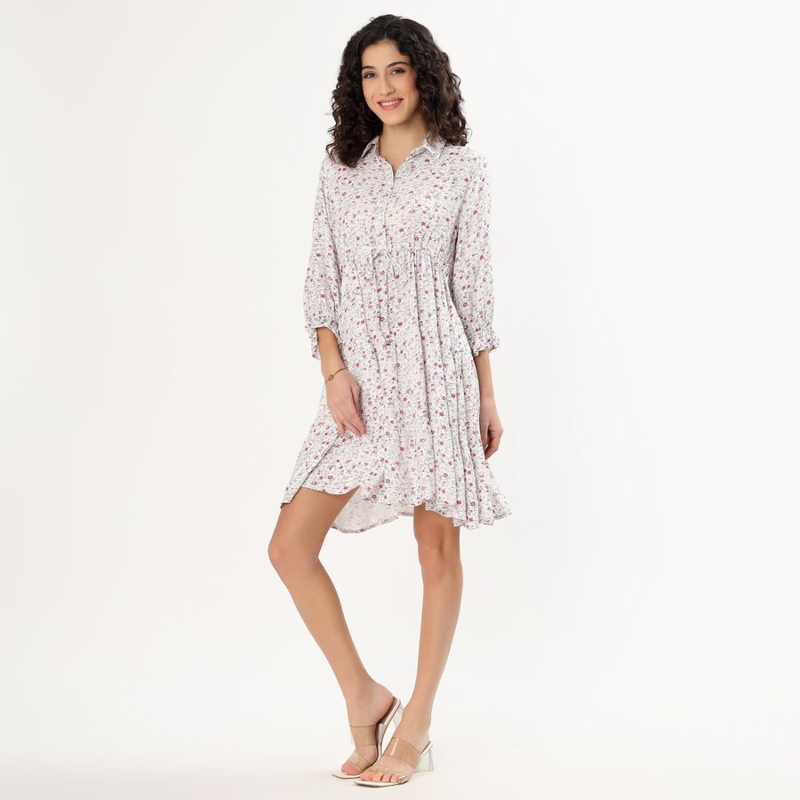 Women's Muted Pink Round Neck Romantic Midi Dress, Pink, large