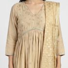 Women's Beige Kurta, गहरा पीला, small