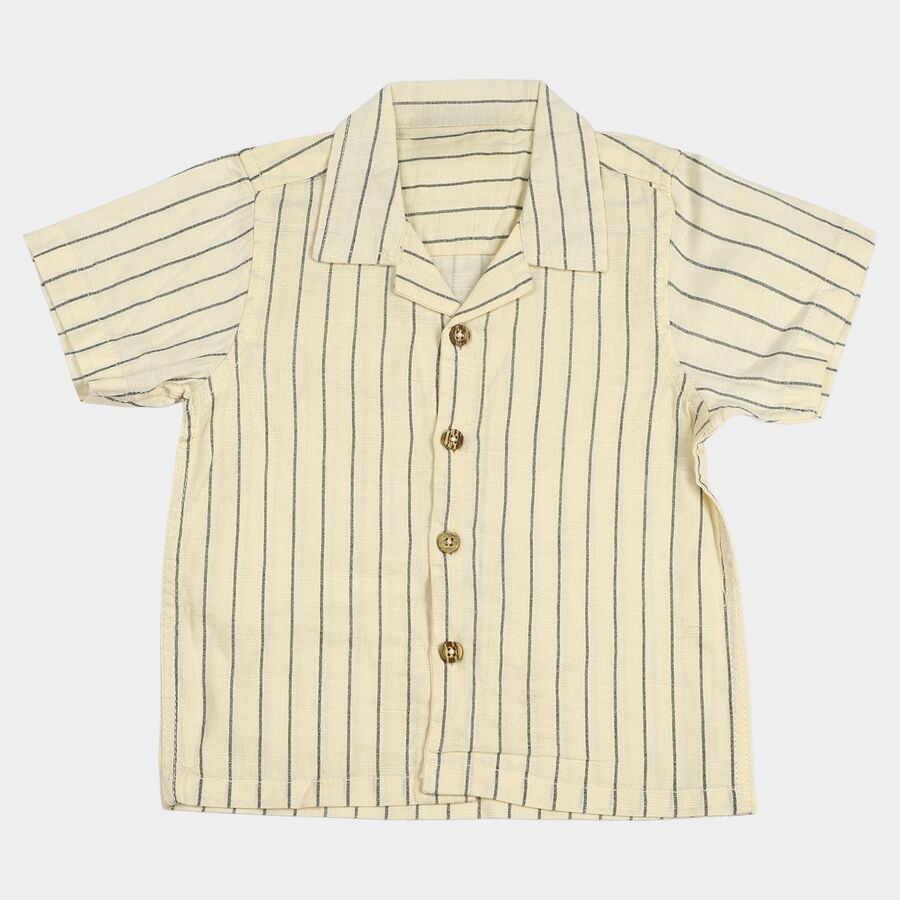 Infants Cream Cotton Half Sleeve Camp Collar Casual Shirt, Off White, large