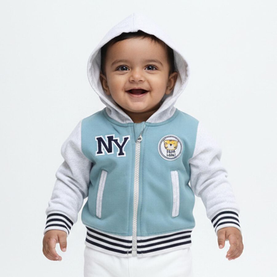 Infants Light Blue Hooded Casual Sweatshirt, टील ब्लू, large image number null
