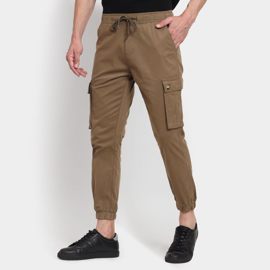 Men's Slim Fit Casual Trousers , Khaki, large