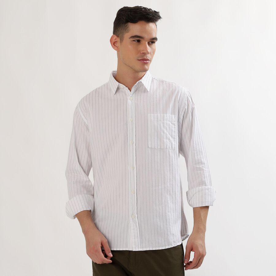 Men's Rich Eggshell White Cotton Classic Casual Shirt, White, large image number null
