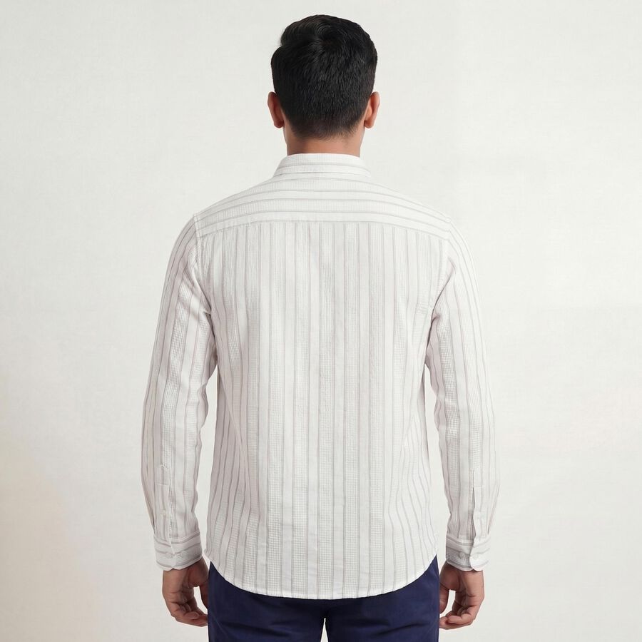 Men's Beige Cotton Spread Collar Casual Shirt, Beige, large