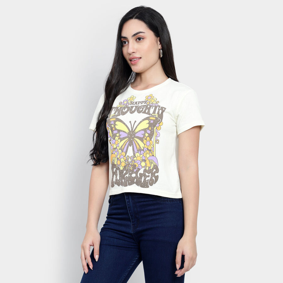 Round Neck T-Shirt, ऑफ व्हाइट, large image number null
