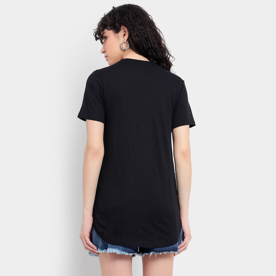 Cotton Solid Round Neck T-Shirt, Black, large image number null