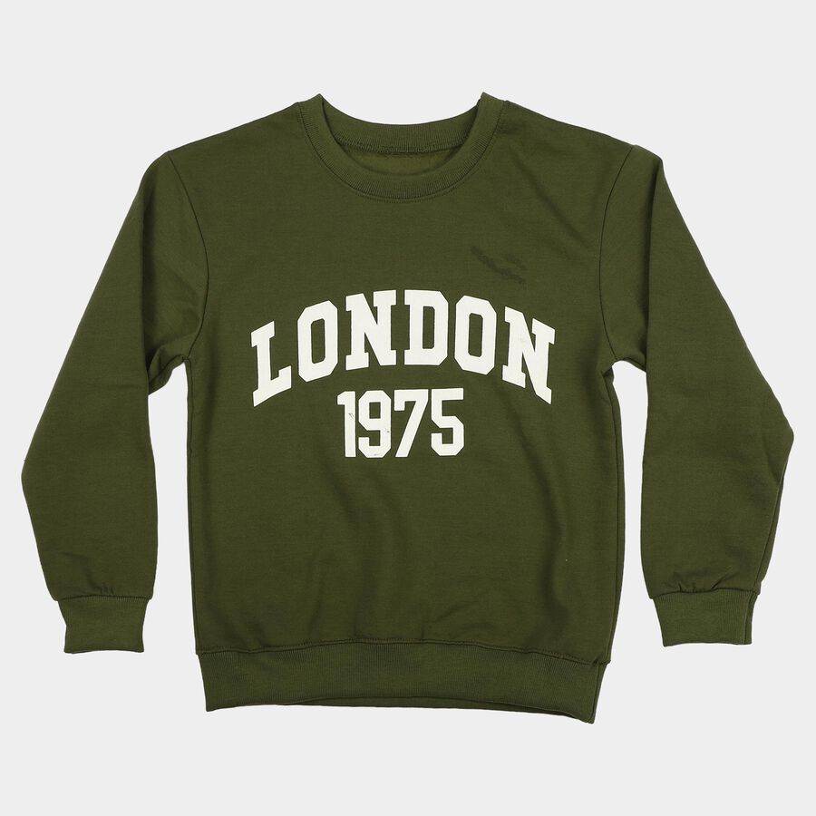 Boys' Olive Green Crew Neck Pullover Sweatshirt, Olive, large