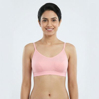 Women's Pink Cotton Blend Scoop Neck Minimalist Bra
