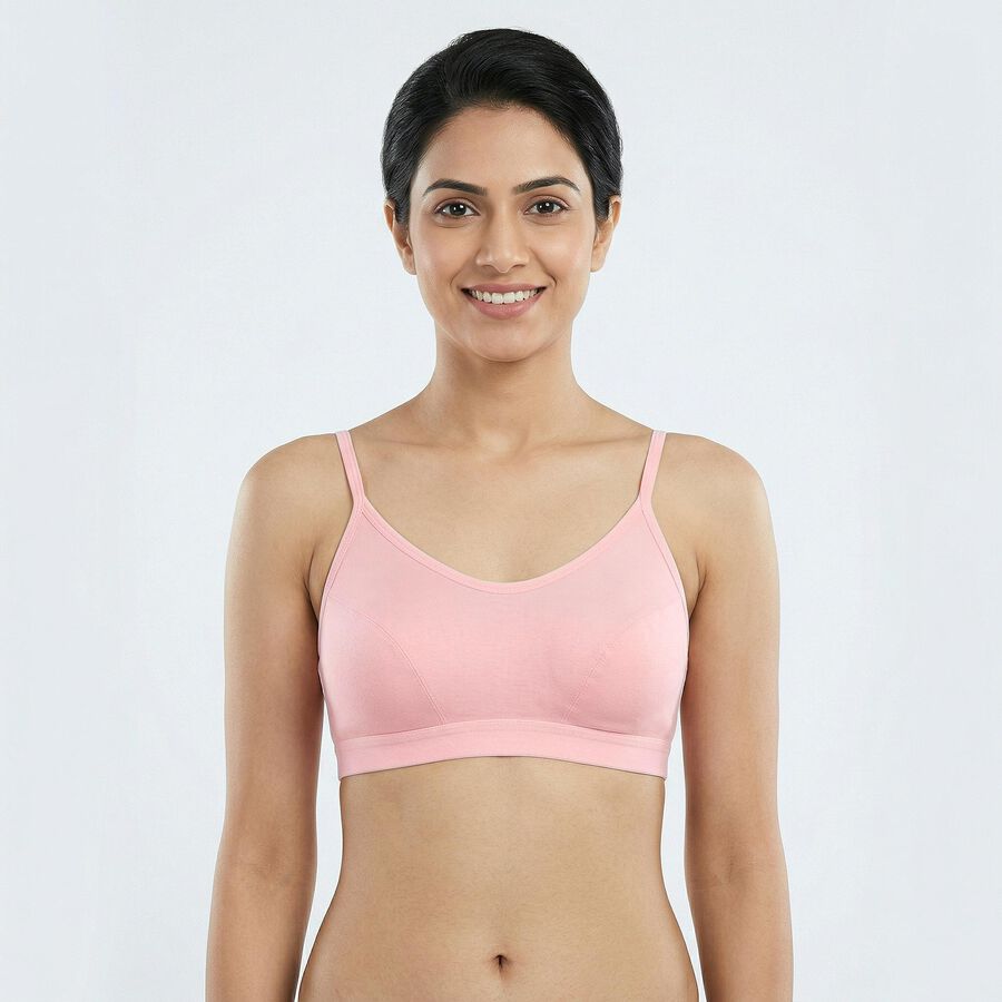 Women's Pink Cotton Blend Scoop Neck Minimalist Bra, Light Pink, large