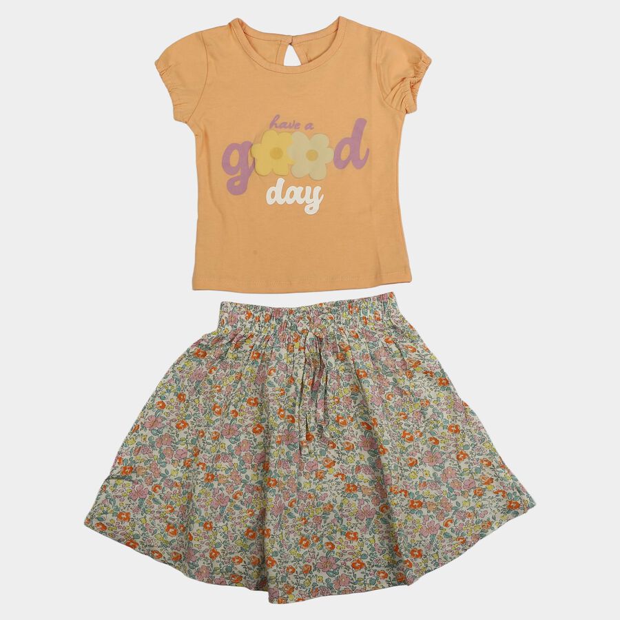 Girls Peach Top and Skirt Set, Peach, large