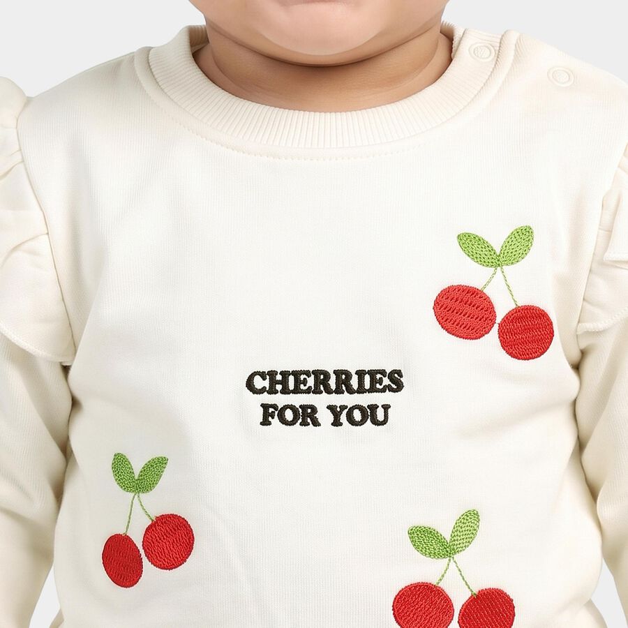 Infants' Cream Cotton Round Neck Pullover Sweatshirt, Off White, large