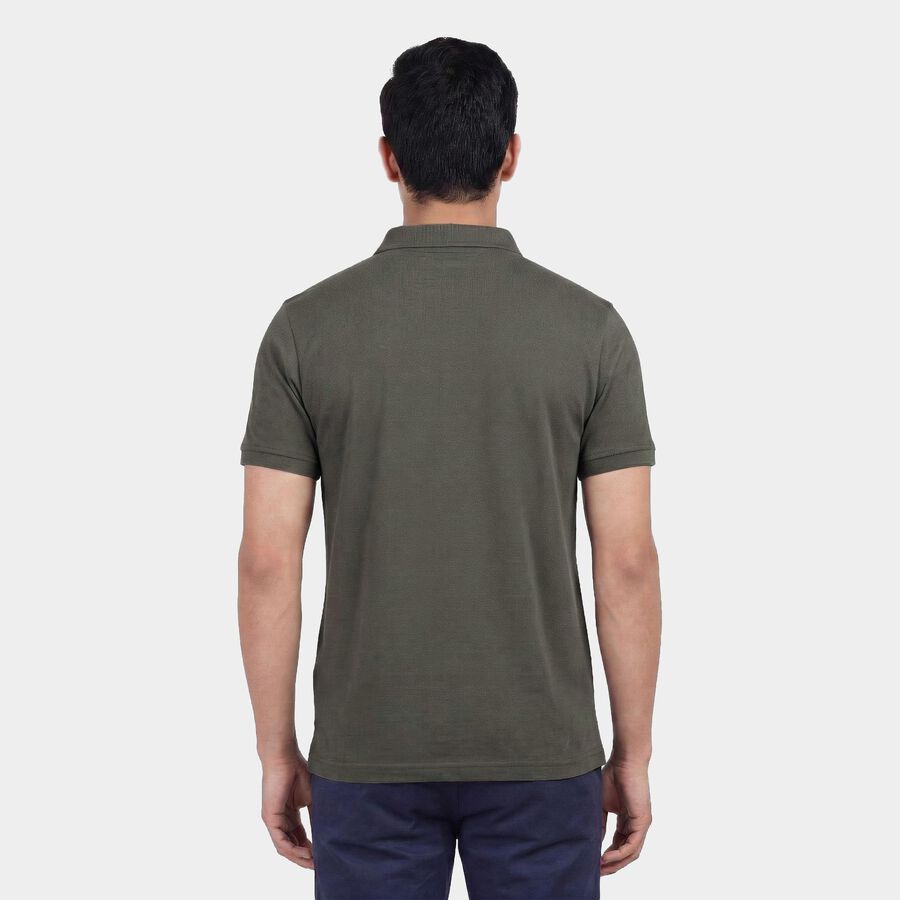 Men's Green Polo Neck Solid T-Shirt, हल्का हरा, large