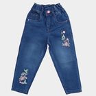 Girls' Medium Wash Embroidered Regular Fit Jeans, मध्यम नीला, small