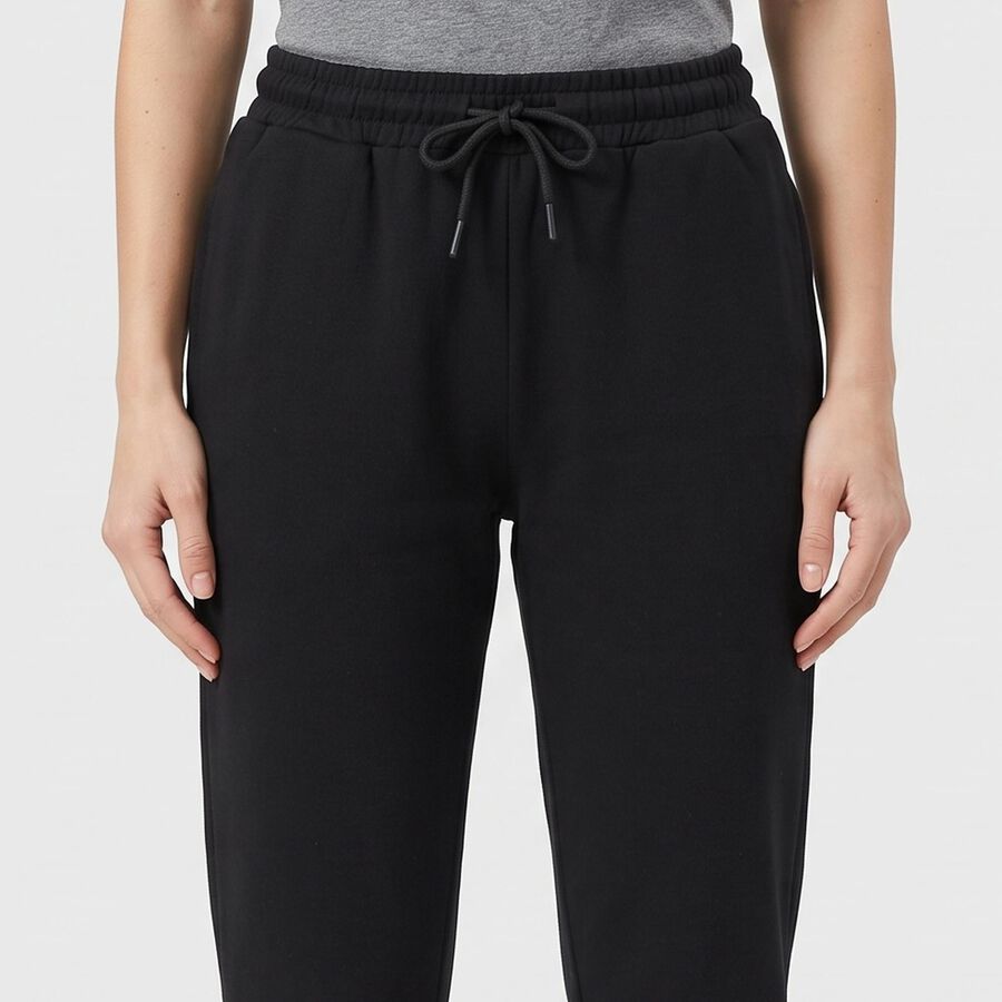 Women's Black Straight Fit Solid Track Pants, काला, large